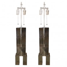 Pair of smoked Murano glass stacked table lamps